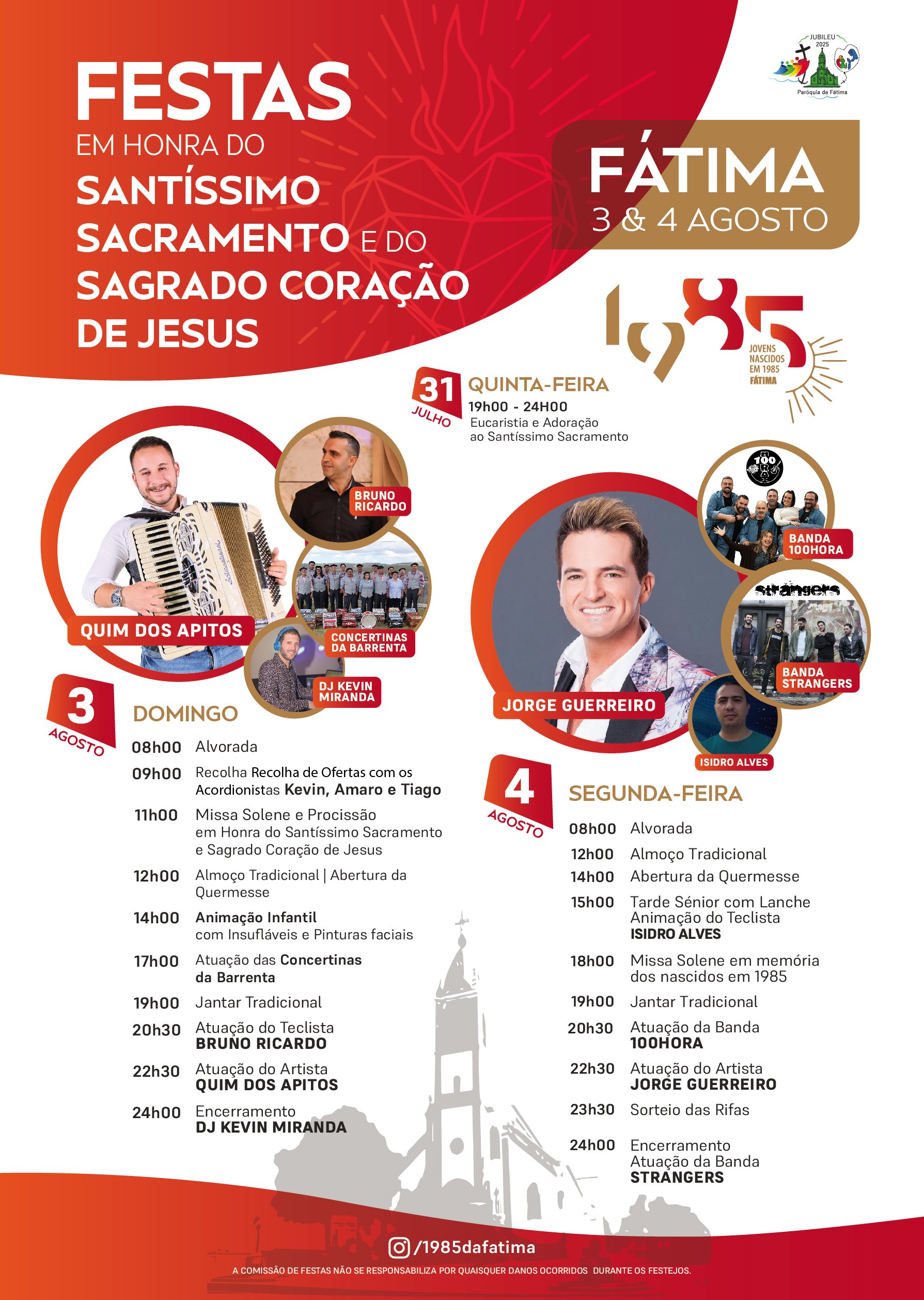 Cartaz Festas em Honra do Santíssimo Sacramento e Sagrado coração de Jesus 2025 - Fátima
