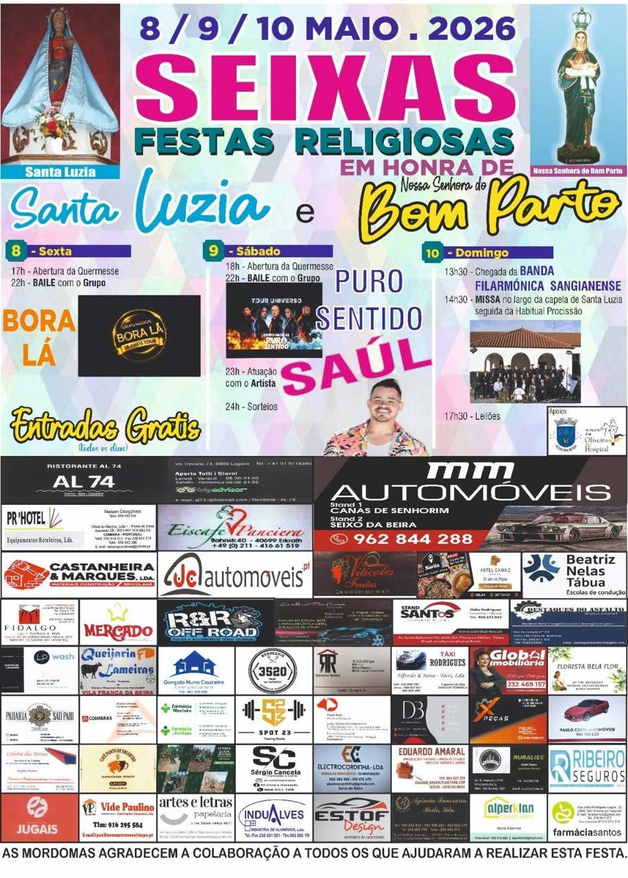 Cartaz Festas Religiosas em honra de Santa Luzia e Nossa Senhora do Bom Parto 2026 - Seixas