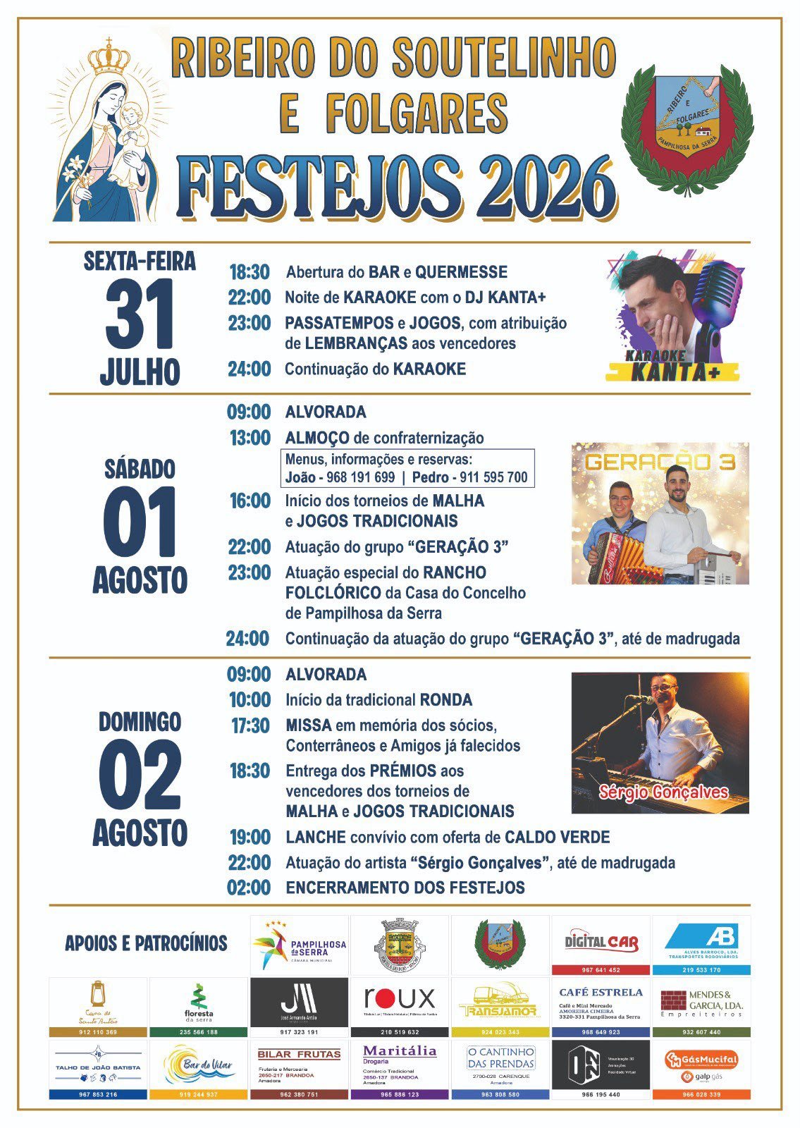Cartaz Festejos de Ribeiro Soutelinho e Folgares 2026 - Pampilhosa da Serra