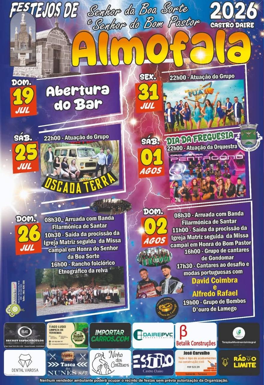 Cartaz Festejos de Senhor da Boa Sorte e Senhor do Bom Pastor 2026 - Almofala