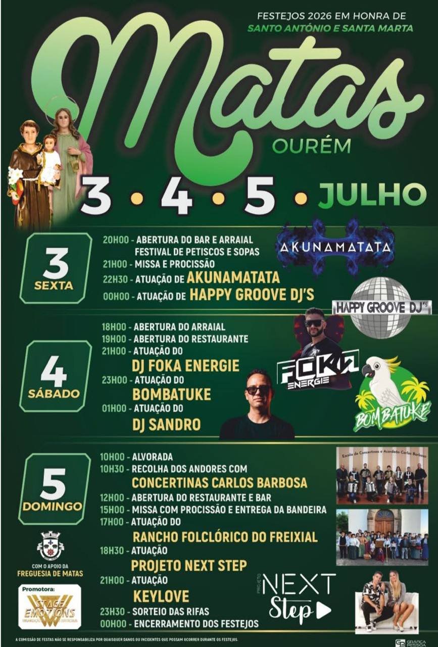 Cartaz Festejos em honra de Santo António e Santa Marta 2026 - Matas