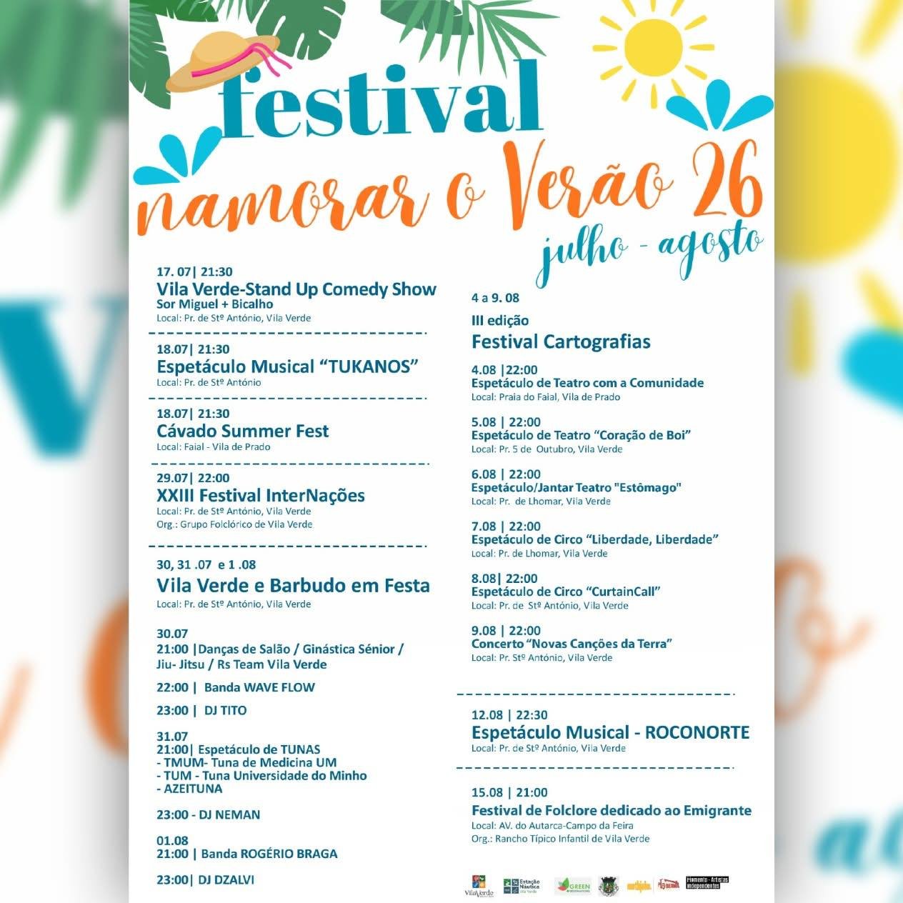 Cartaz Festival Namorar o Verão 2026 - Vila Verde