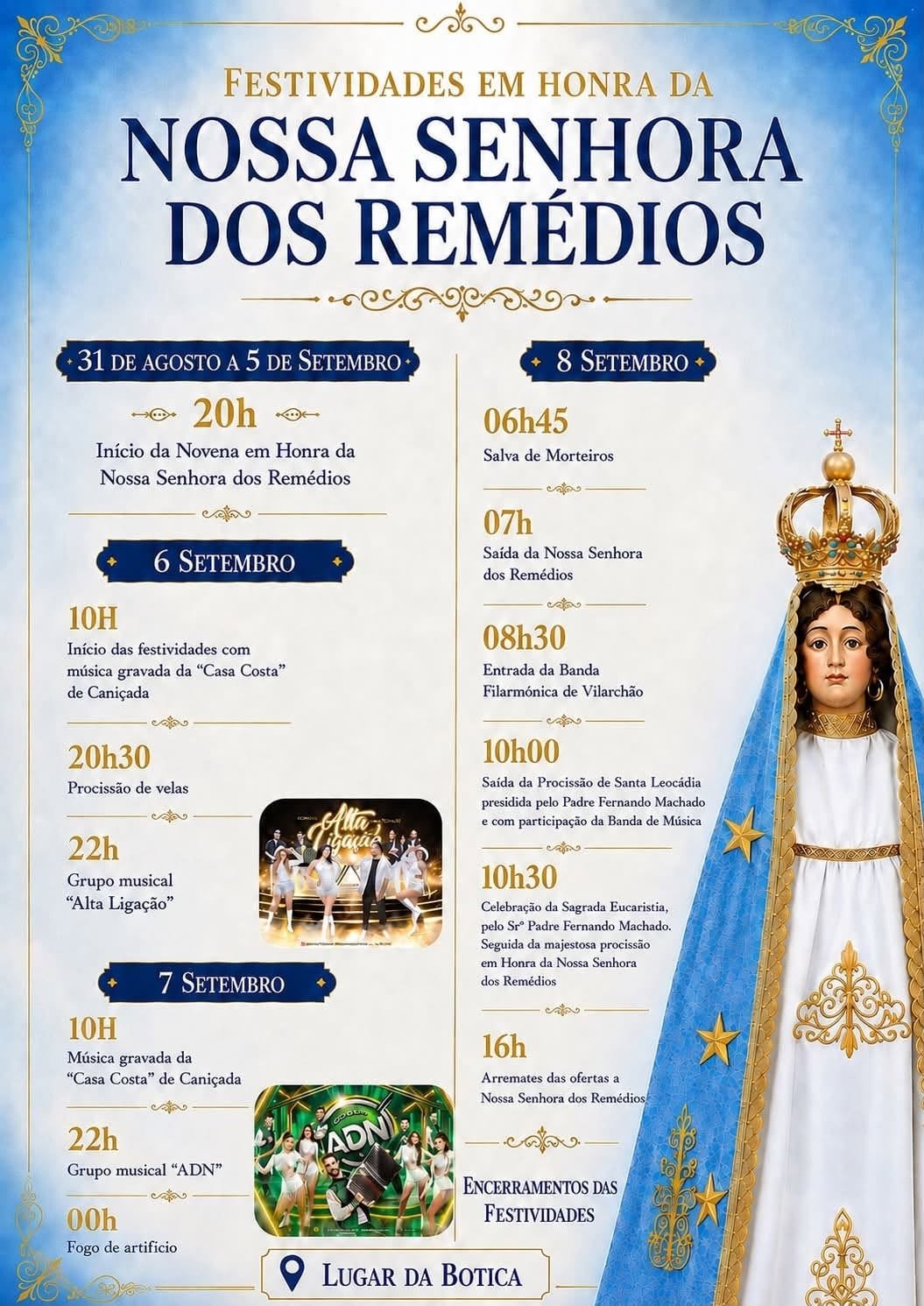 Cartaz Festividades em honra da Nossa Senhora dos Remédios 2026 - Botica