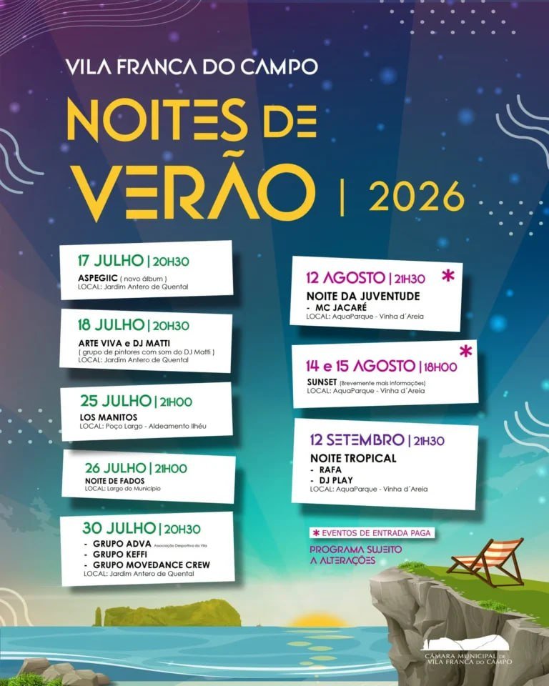 Cartaz Noites de Verão 2026 - Vila Franca do Campo