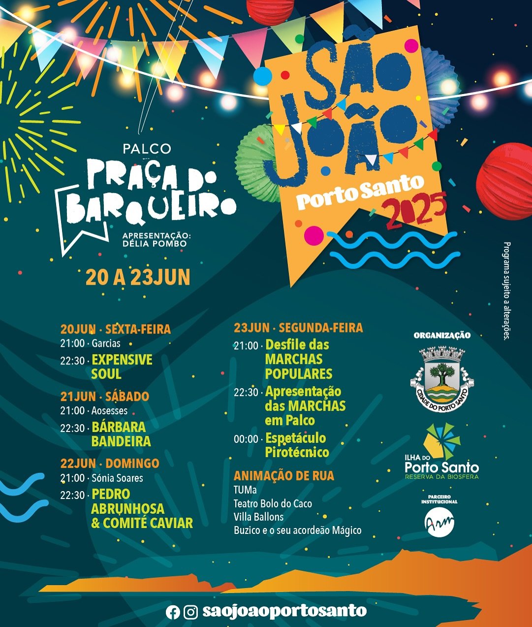 Cartaz Palco Praça do Barqueiro | Festa de São João 2025 - Porto Santo