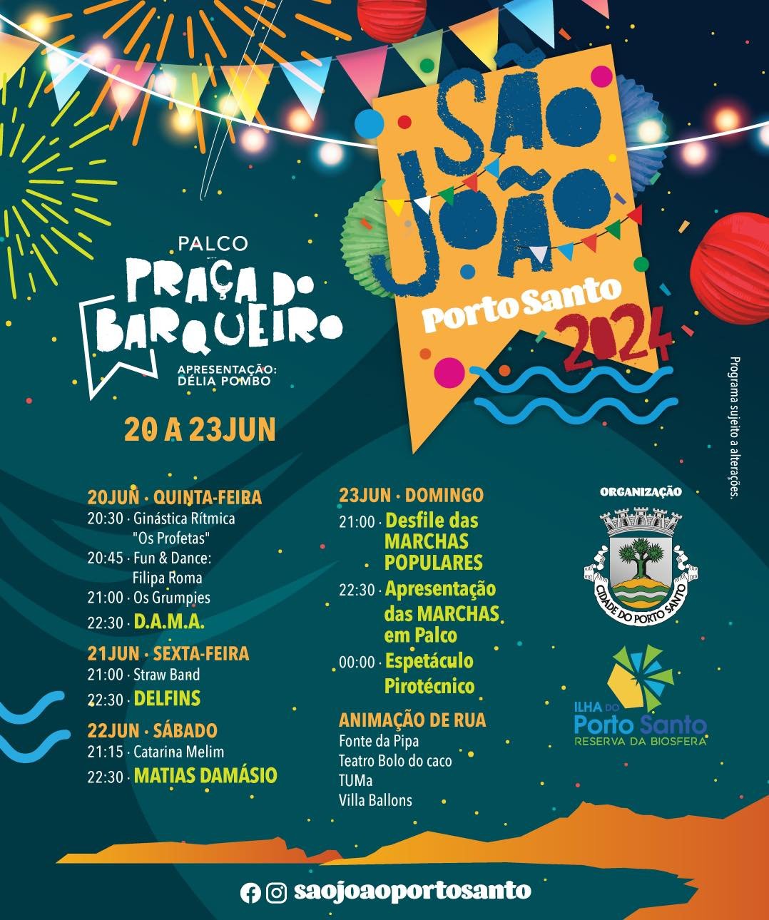 Cartaz Palco Praça do Barqueiro | São João 2024 - Porto Santo