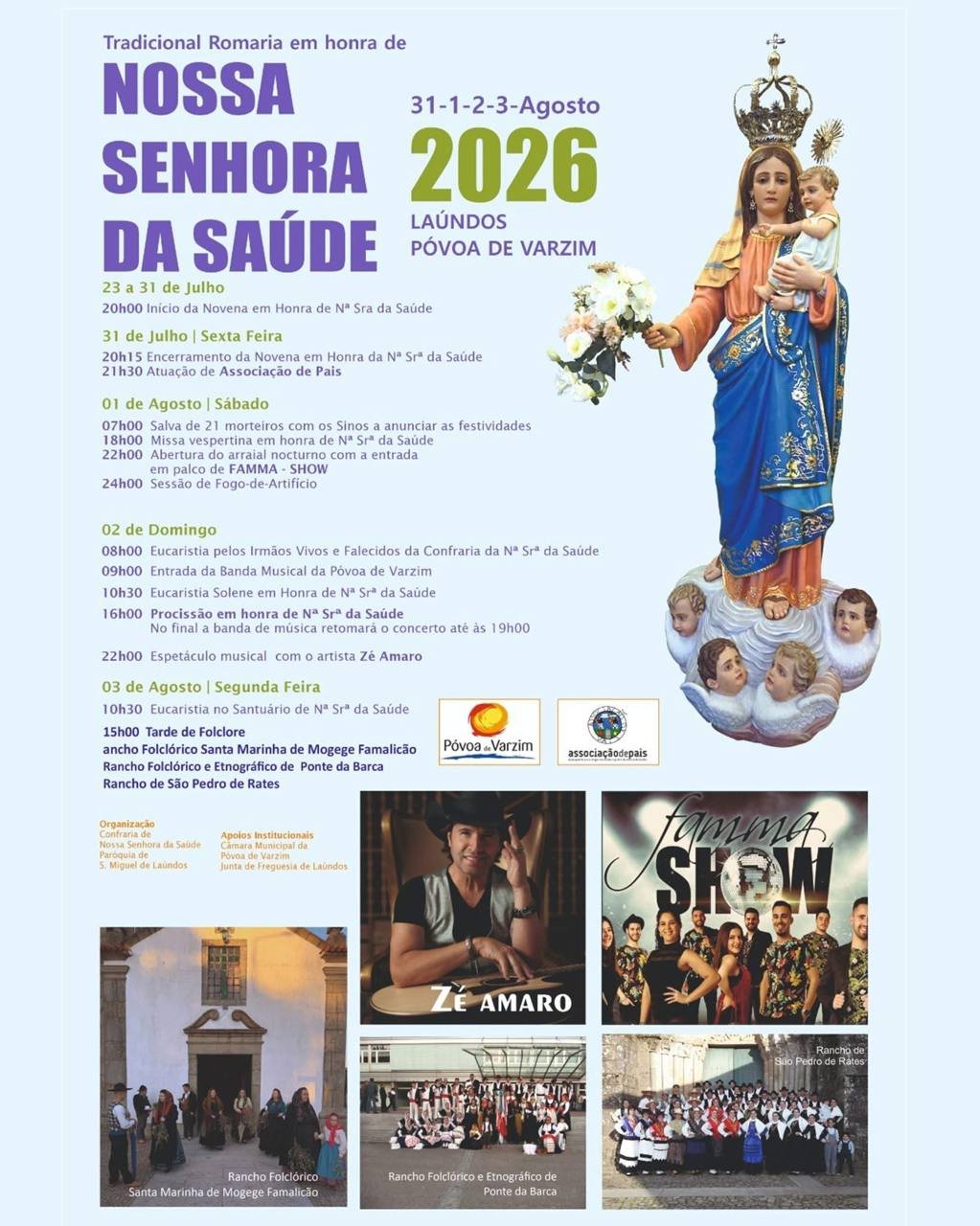 Cartaz Romaria em honra de Nossa Senhora da Saúde 2026 - Póvoa de Varzim