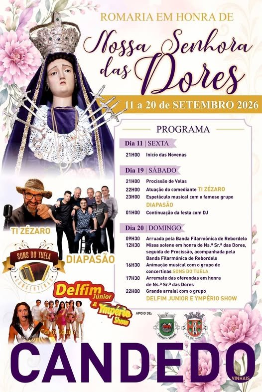 Cartaz Romaria em honra de Nossa Senhora das Dores 2026 - Candedo