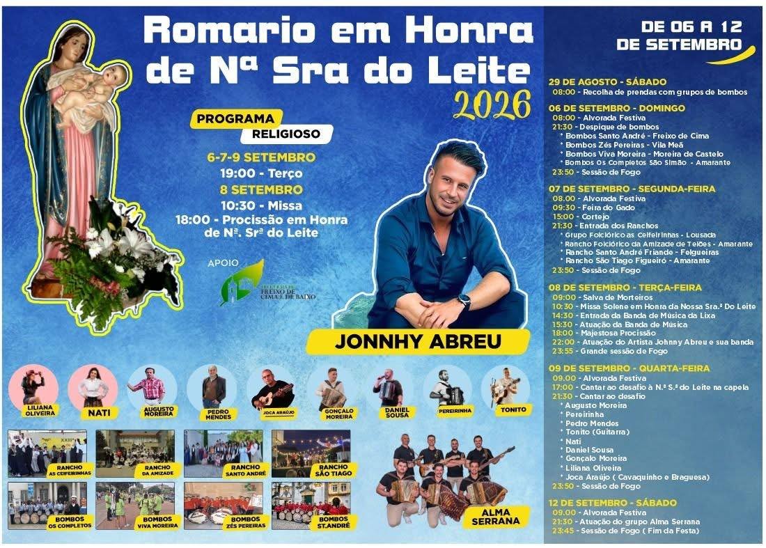 Cartaz Romaria em Honra de Nossa Senhora do Leite 2026 - Freixo de Cima e de Baixo