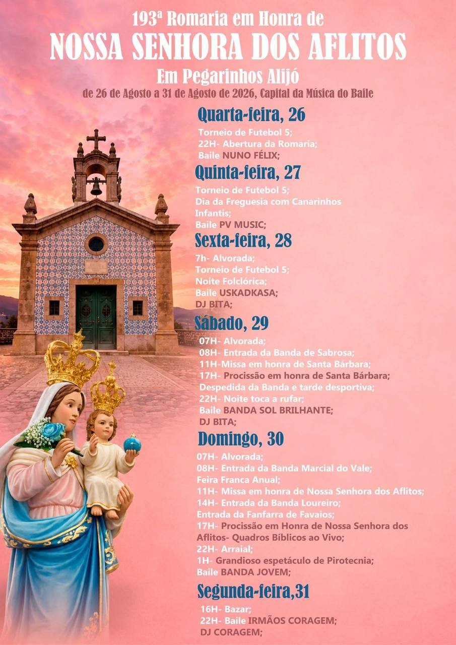 Cartaz Romaria em Honra de Nossa Senhora dos Aflitos 2026 - Pegarinhos