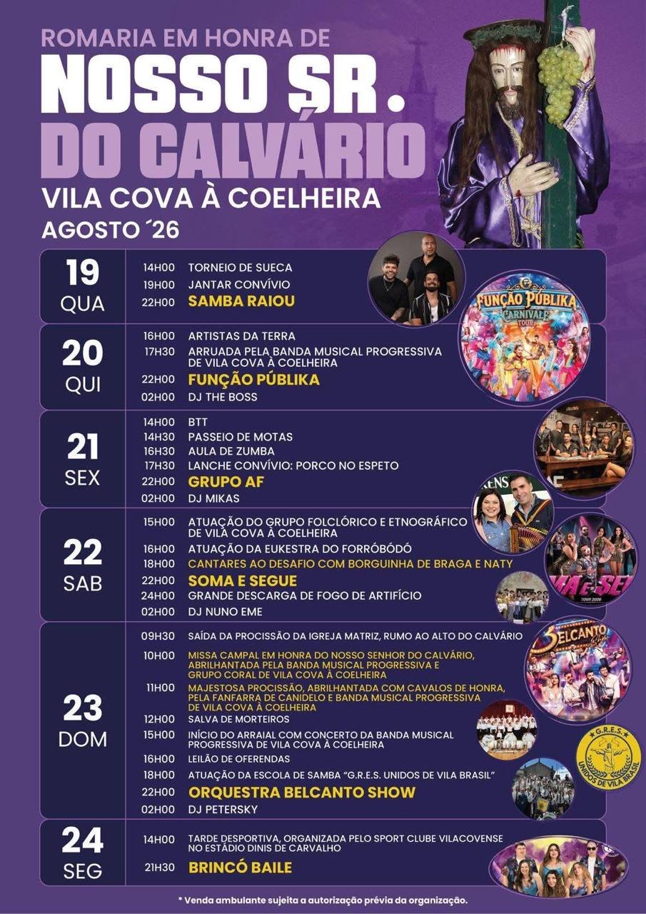 Cartaz Romaria em honra de Nosso Sr. do Calvário 2026 - Vila Cova à Coelheira