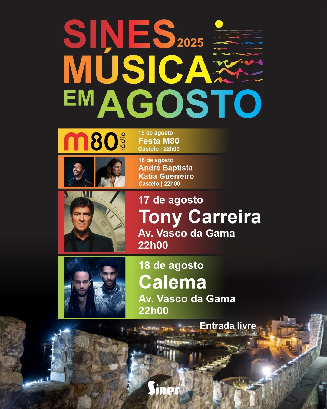 Cartaz Sines Música em Agosto 2025 - Sines