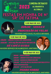Cartaz Festas em Honra de Nossa Senhora de Fatima 2023 - Aljubarrota