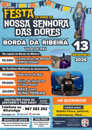 Cartaz Festa em Honra de Nossa Senhora das Dores 2025 - Borda da Ribeira