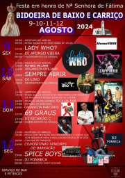 Cartaz Festa em honra de Nossa Senhora de Fátima 2024 - Bidoeira de Baixo e Carriço