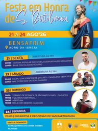 Cartaz Festa em honra de S. Bartolomeu 2026 - Bensafrim