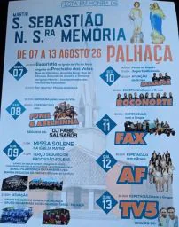 Cartaz Festa em honra de São Sebastião e Nossa Senhora da Memória 2026 - Palhaça