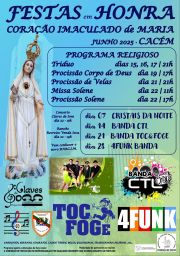 Cartaz Festas em Honra Coração Imaculado de Maria 2025 - Cacem 