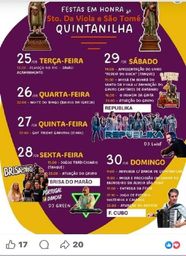 Cartaz Festas em honra de Sto. Da Viola e São Tomé 2026 - Quintanilha
