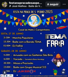 Cartaz Festas na Praça de São Pedro 2025 - Casal do Mato